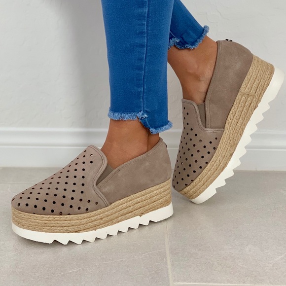 Taupe Perforated Thick Platform Sneakers - Picture 4 of 8